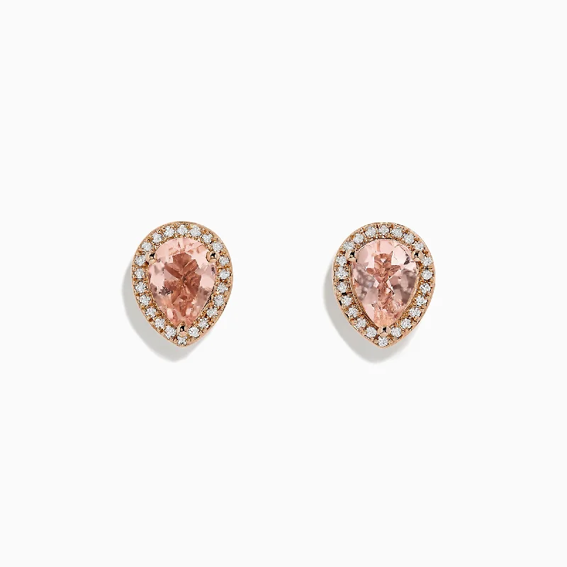 Circle Earrings-Jewel Earrings-Blush 14K Rose Gold Morganite and Diamond Earrings, 2.07 TCW