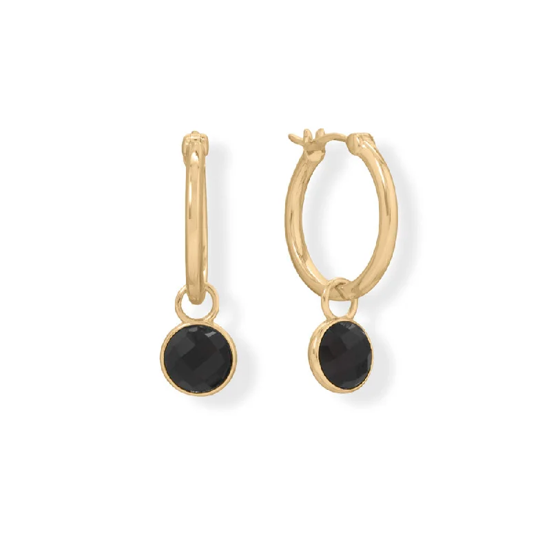 Cute Hoop Earrings-Simple Drop Earrings-14k Gold Plated Sterling Silver Hoop Onyx Earrings