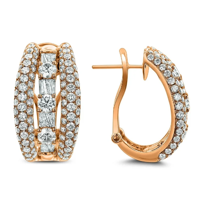 Silver Earrings-Day to Night Earrings-18KT Gold 4.50 CTW Diamond Three Row Hoop Earrings