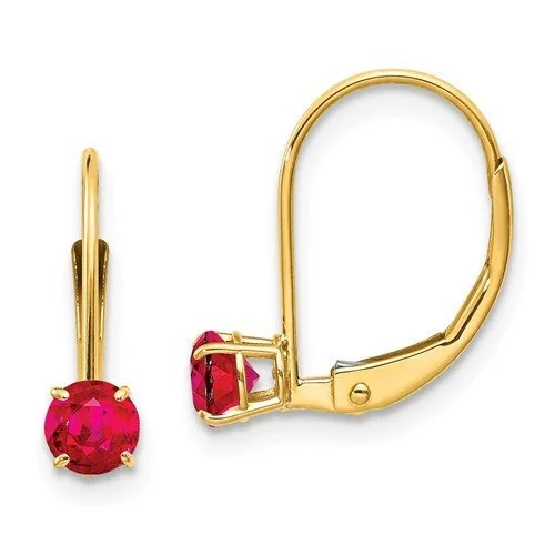 Contemporary Earrings-Unique Stud Earrings-14KT YELLOW GOLD 0.70 CTW ROUND RUBY LEVERBACK EARRINGS