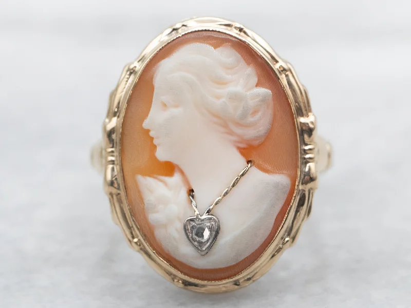 Necklaces for Graduation Gifts-Vintage 1940s Cameo Ring with Rose Cut Diamond Necklace