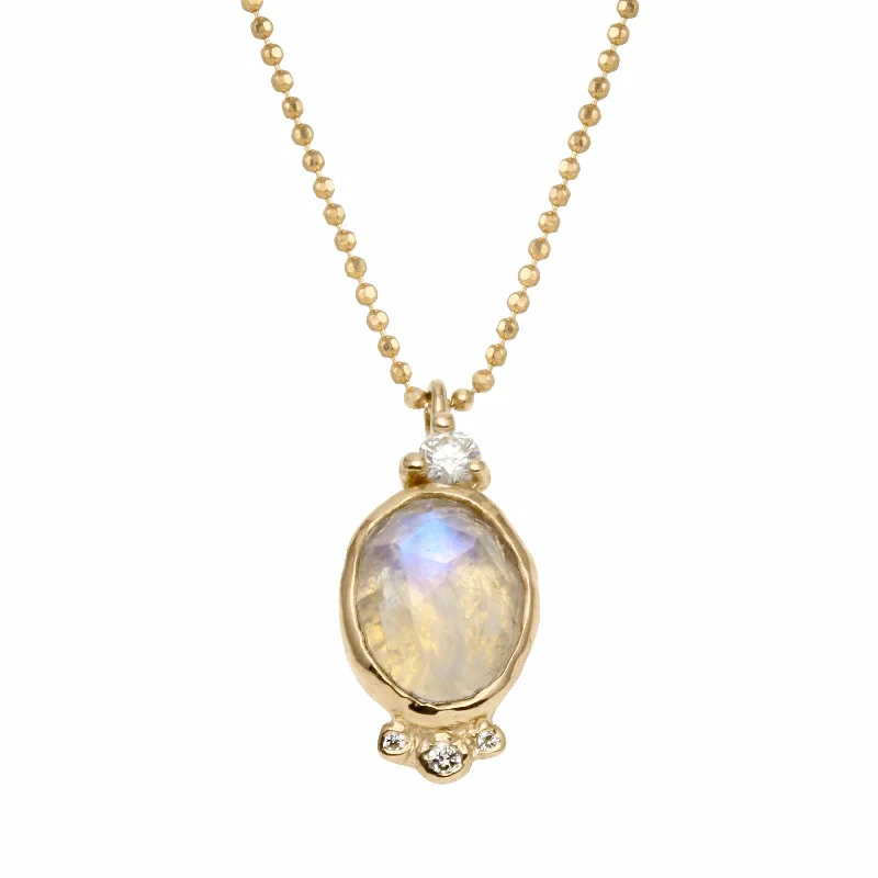 Matching Necklaces for Couples-Oval Moonstone Necklace with Diamonds