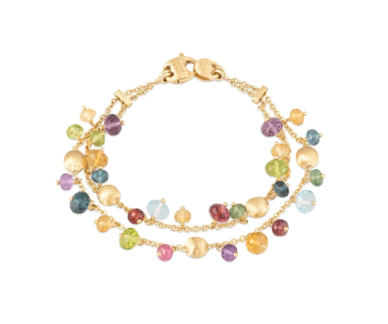 CubicZirconiaBracelets-Africa Collection 18k Yellow Gold Double Strand Mixed Gemstone Bracelet