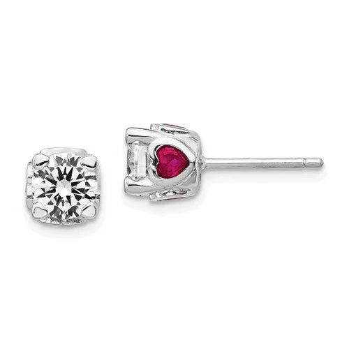 Beautiful Gold Earrings-Lightweight Earrings-Cheryl M Sterling Silver 6mm Round CZ & Created Ruby Heart Post Earrings