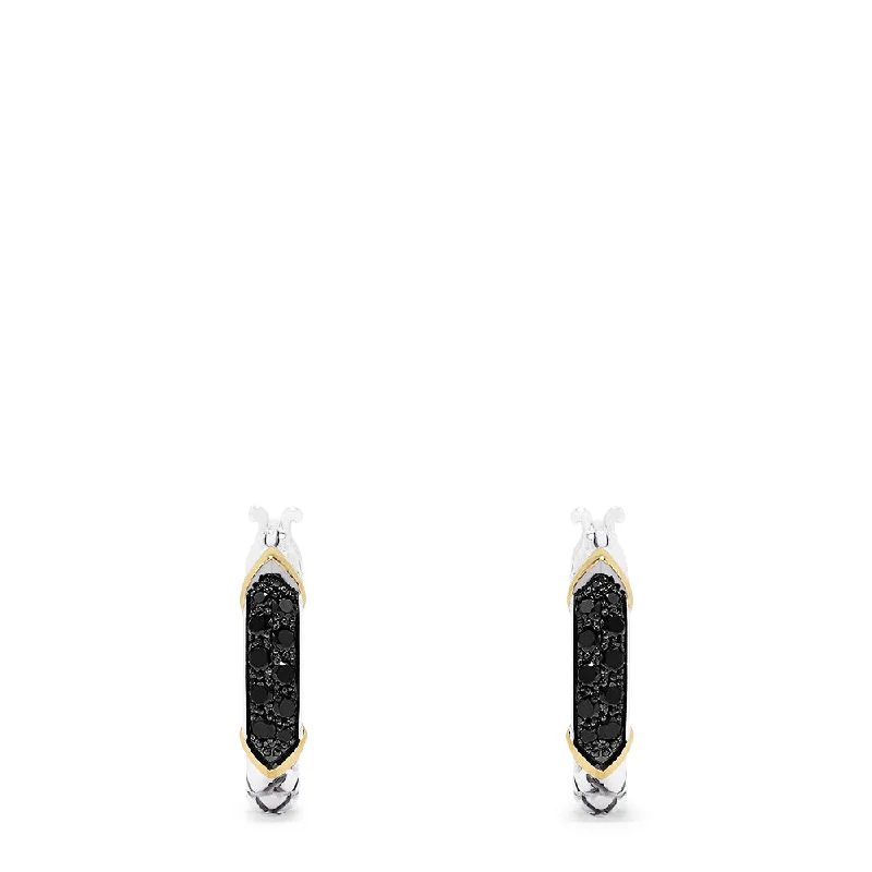 Custom Gold Earrings-Elegant Gold Earrings-925 Sterling Silver & 18K Yellow Gold Black Diamond Earrings, 0.45 TCW