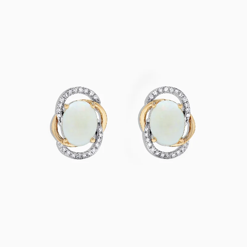 Gemstone Earrings-Twisted Earrings-Aurora 14K Two Tone Gold Opal and Diamond Stud Earrings, 2.06 TCW