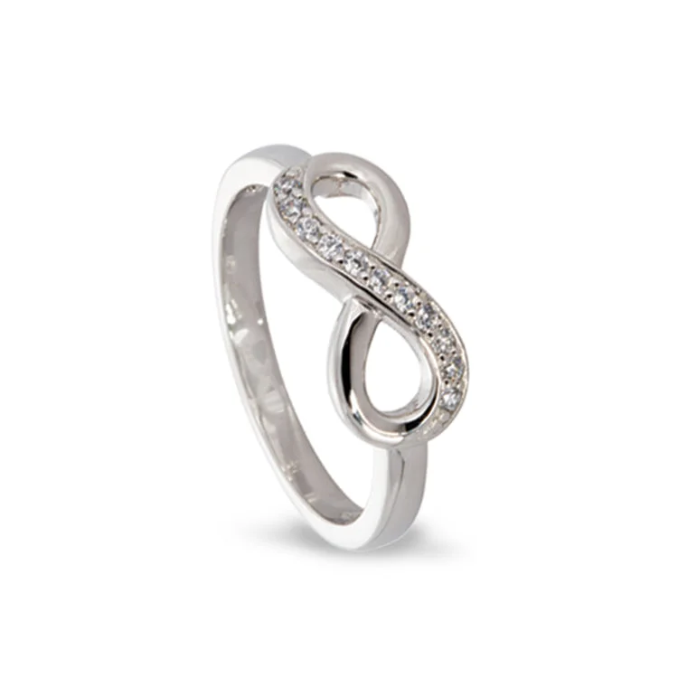 MoonstoneRings-Platinum Finish Sterling Silver Micropave Infinity Ring with Simulated Diamonds