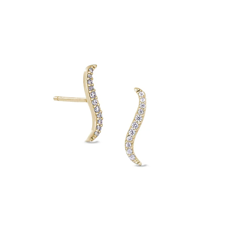 Black Earrings-Blue Sapphire Earrings-Gold Finish Sterling Silver Micropave Climber Earrings with Simulated Diamonds