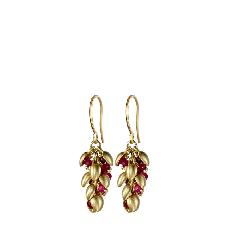 Modern Gemstone Drop Earrings-All-Natural Earrings-18K Gold Short Baby Pod Earrings with Rubies