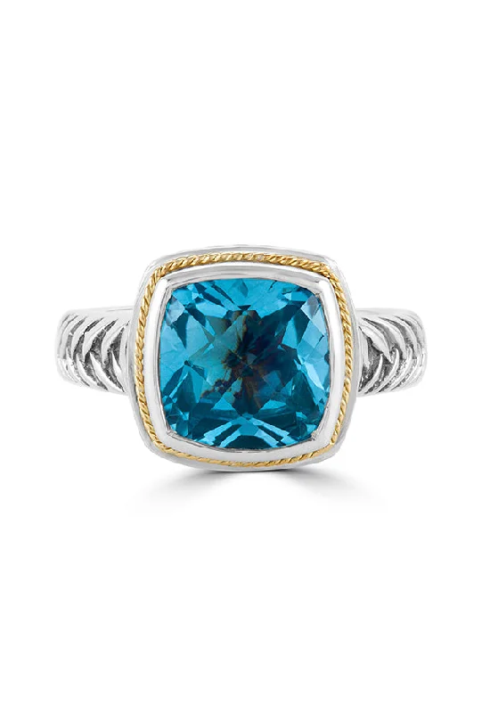 BrotherRings-Sterling Silver & 18K Yellow Gold Accented Blue Topaz Ring, 4.99 TCW