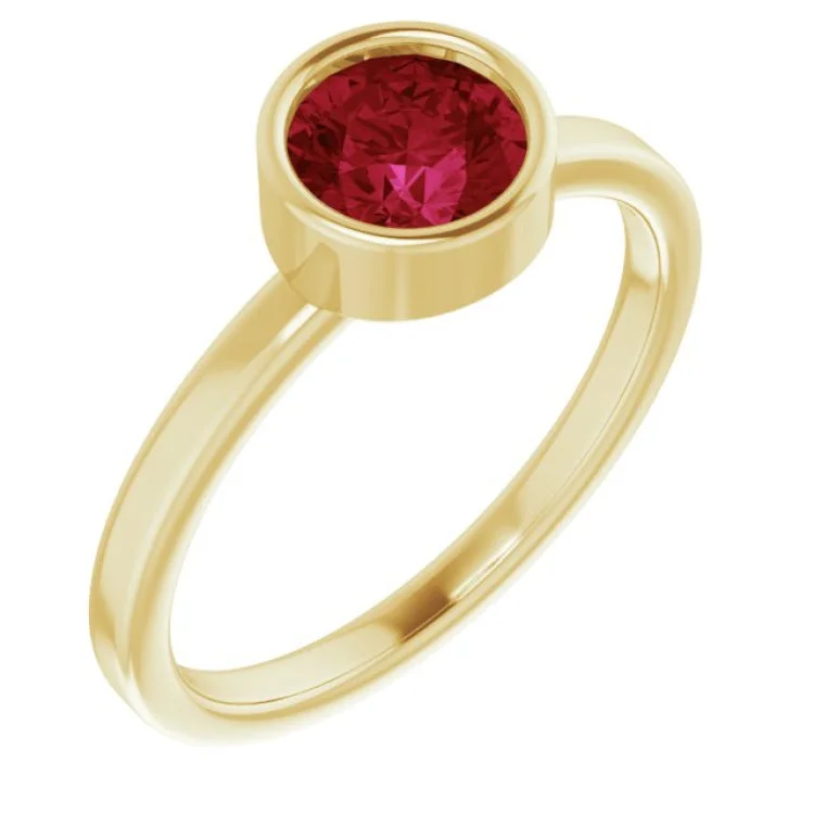 MilgrainRings-14K Yellow 6 mm Lab-Grown Ruby Ring