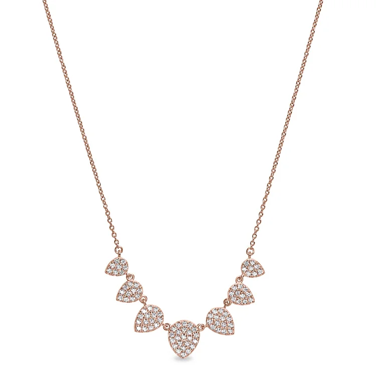 Birthstone Necklaces for Her-Rose Gold Platinum Finish Sterling Silver Micropave 7 Leaves Necklace with Simulated Diamonds on 16"-18" Adjustable Chain