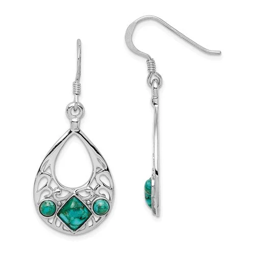 Tropical Earrings-Elegant Earrings-Sterling Silver Teardrop Filigree Turquoise Dangle Earrings