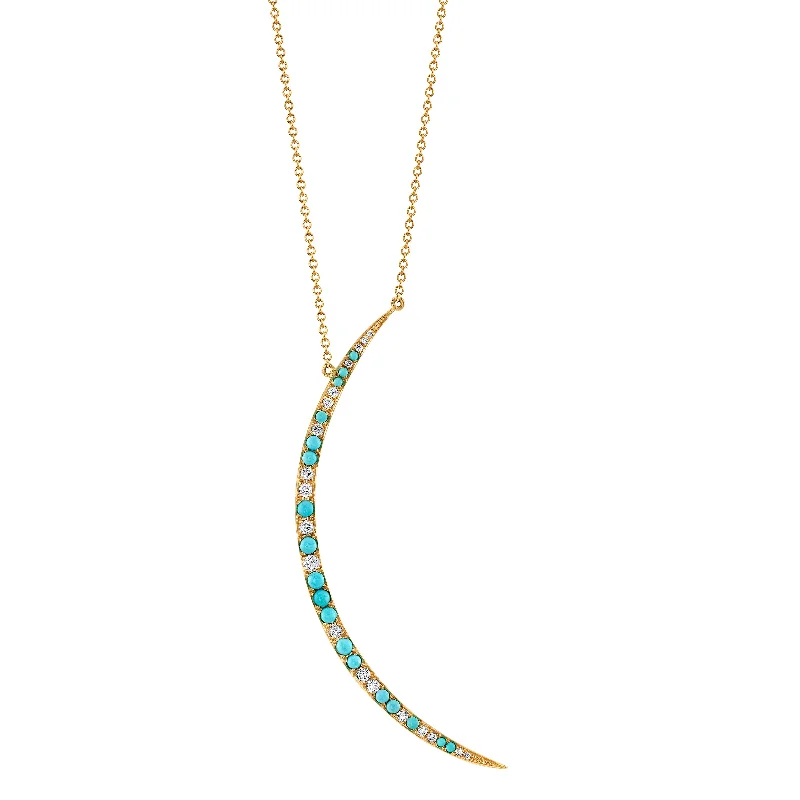 Designer Necklaces for Special Occasions-Turquoise Diamond Crescent Moon Necklace