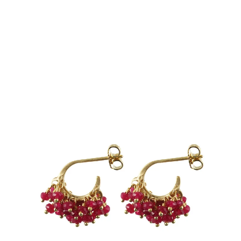 Iridescent Drop Earrings-Gold Stud Earrings for Women-18K Gold All Ruby Bead Hoop Earrings