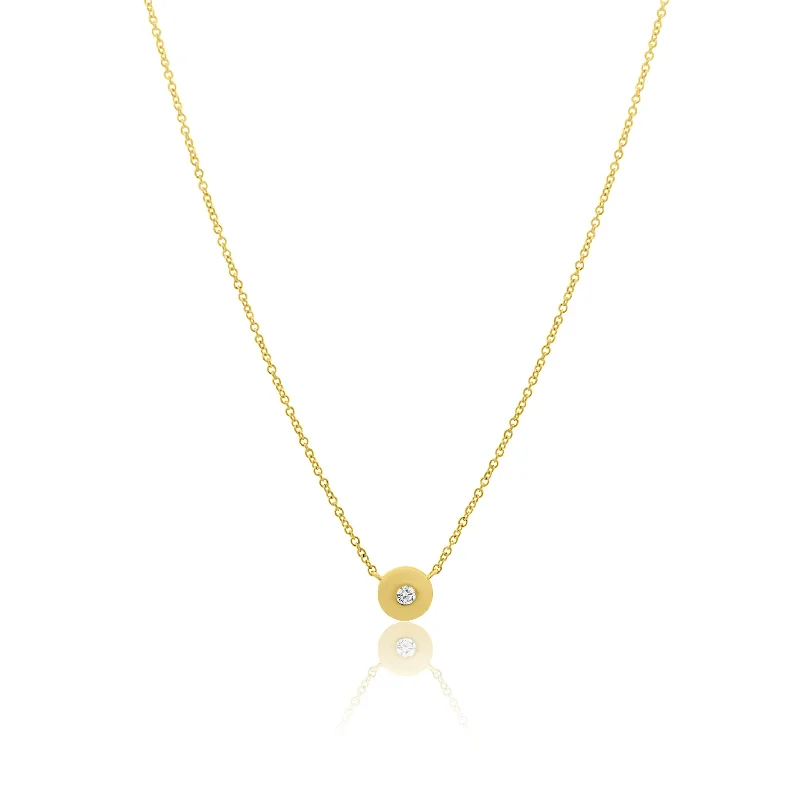 Gift Necklaces for Her-Gold Donut Bezel Set Diamond Solitaire Necklace