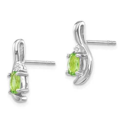 Clip Earrings for Non-Pierced Ears-Large Dangle Earrings-14KT GOLD DIAMOND AND OVAL PERIDOT EARRINGS