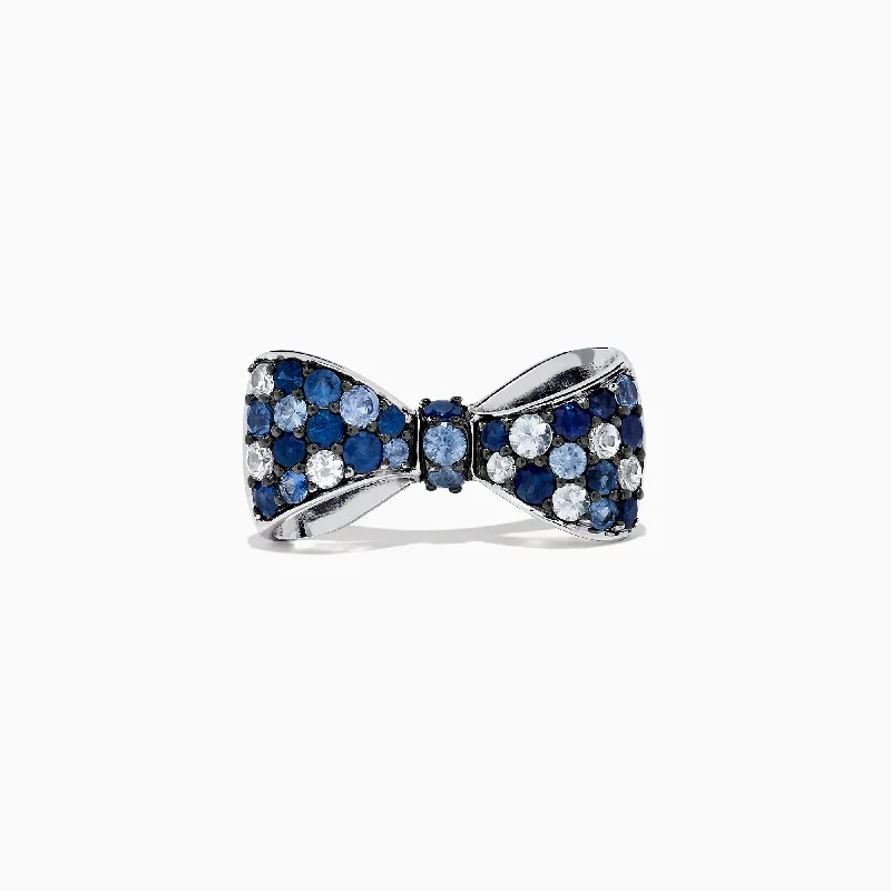 HoroscopeRings-Splash Sterling Silver Blue Sapphire Bow Ring, 1.65 TCW