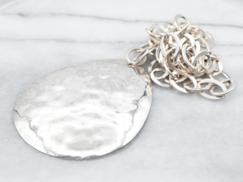 Matching Necklaces for Couples-Sterling Silver Oval Link Necklace and Large Hammered Pendant with Lobster Clasp