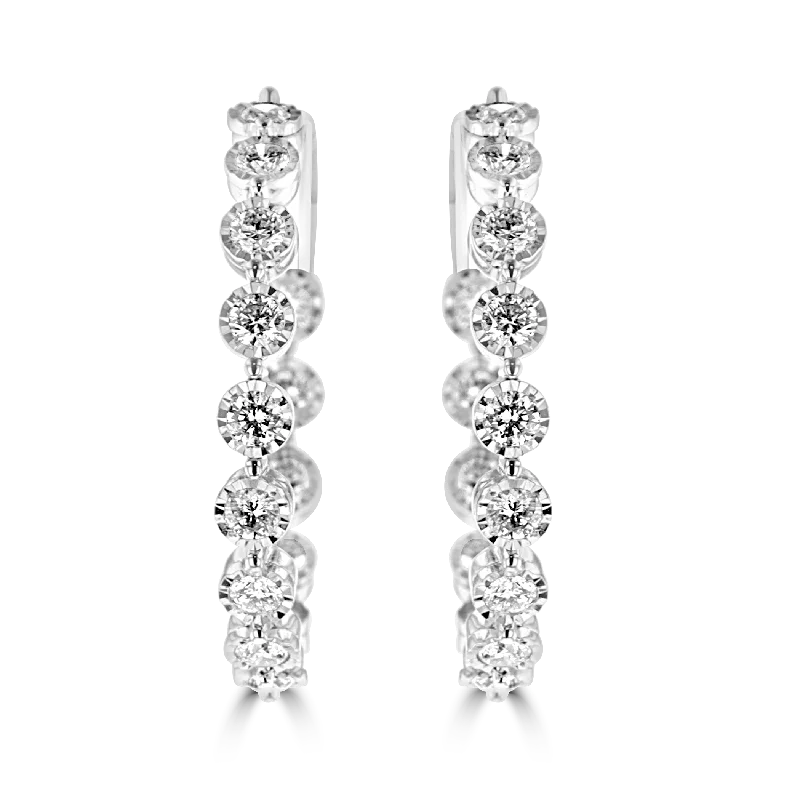 Modern Gold Earrings-Fancy Stud Earrings-14KT WHITE GOLD 2.02 CTW DIAMOND HOOP EARRINGS