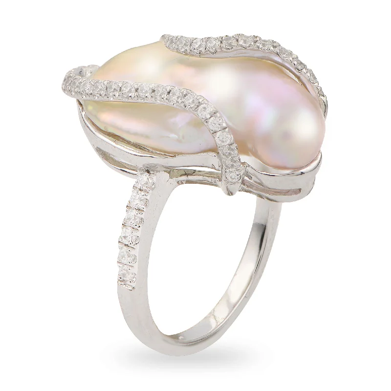 FlowerRings-Sterling Silver Freshwater Pearl Ring