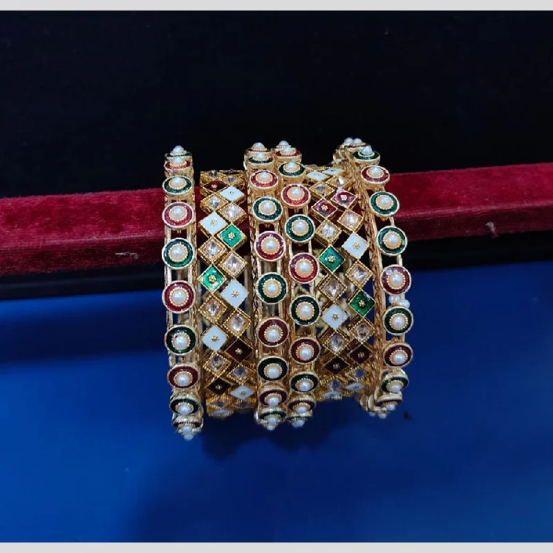 Gemstone Bangles For Colorful Touch-Pooja Bangles Gold Plated Pearls Bangle  Set