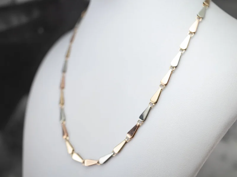 Crystal Pendant Necklaces-Italian Tri-Color Gold Link Necklace