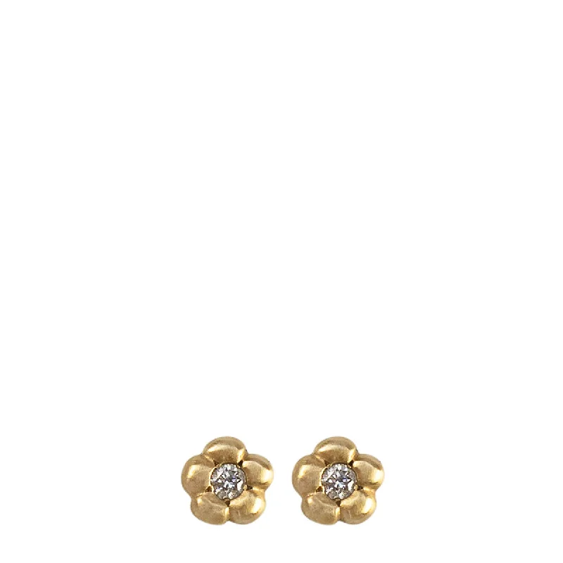 Large Earrings-Personalized Stud Earrings-10K Gold Daisy Flower Stud Earrings with Diamond