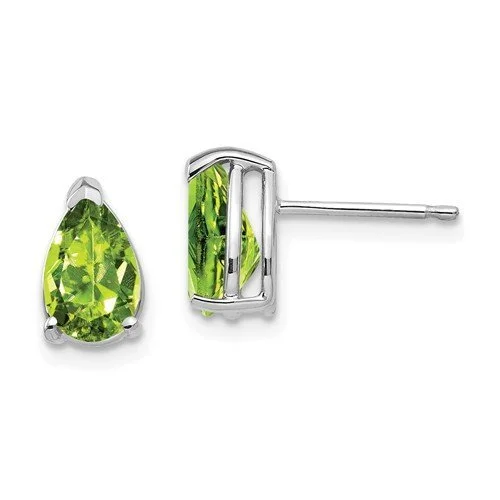 Golden Earrings-Leather Earrings-14KT WHITE GOLD 1.90 CARAT PEAR PERIDOT EARRINGS