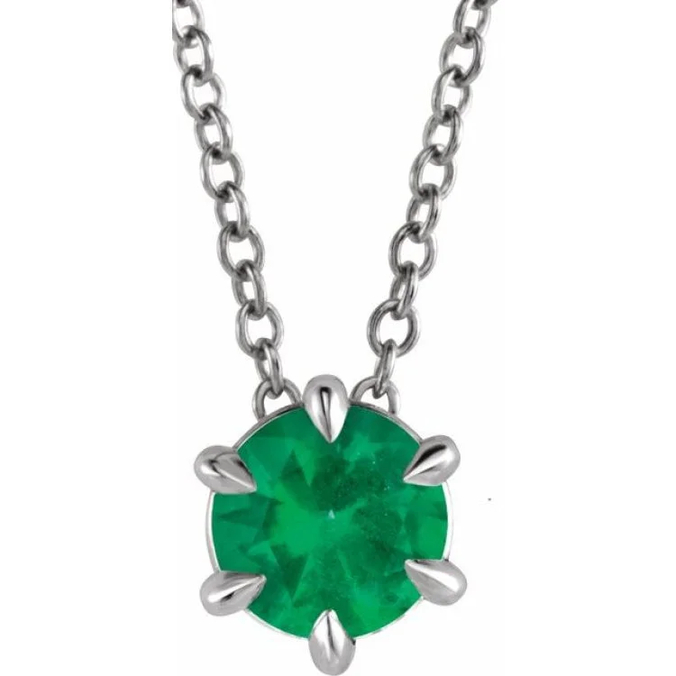 Gift Necklaces for Her-Sterling Silver 5 mm Lab-Grown Emerald Solitaire 16-18" Necklace