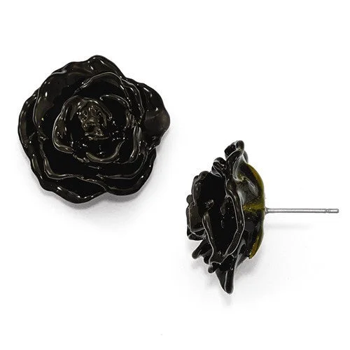 Diamond Earrings-Soft Earrings-Lacquer Dipped Black Natural Rose Silver Earrings