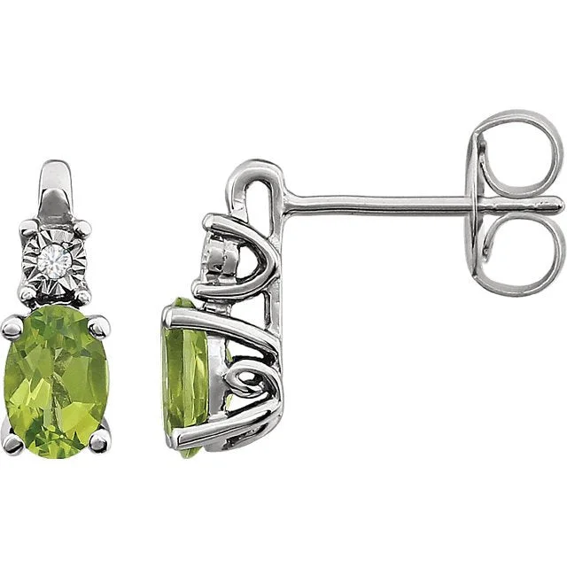 Lightweight Earrings-Hot Pink Drop Earrings-14KT WHITE GOLD 1.00 CTW PERIDOT & .02 CTW DIAMOND EARRINGS