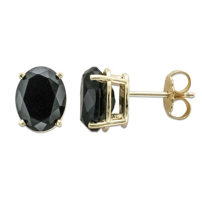 Blue Earrings-Fancy Earrings-14KT Yellow Gold Oval Black Onyx Earrings