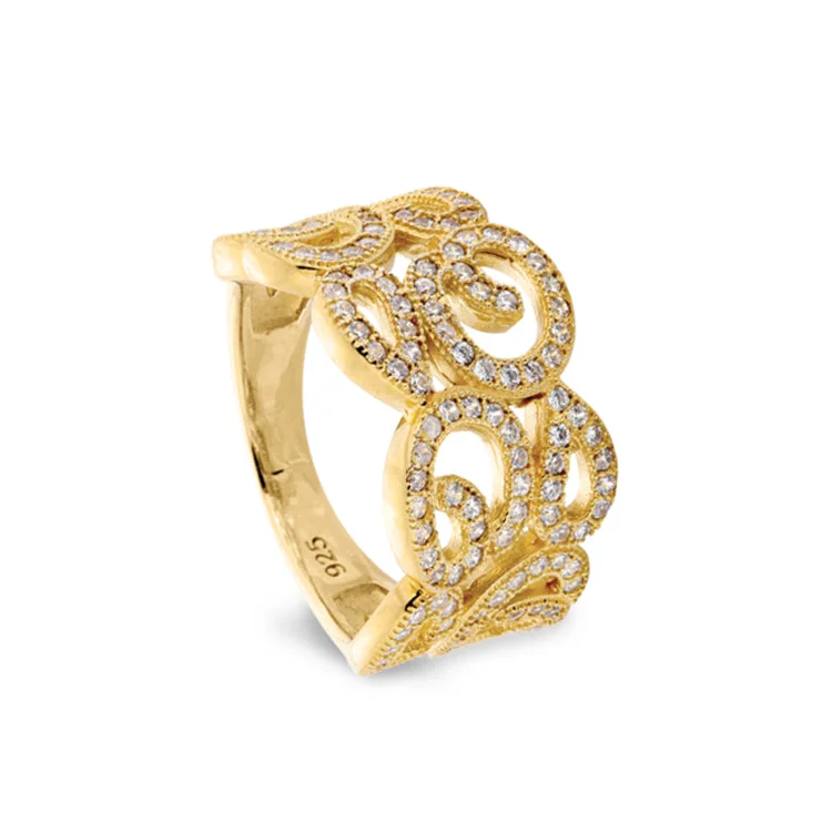 StackableRings-Gold Finish Sterling Silver Micropave Swirl Ring with 126 Simulated Diamonds