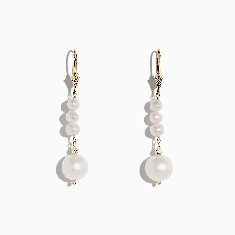 Bright Drop Earrings-Simple Stud Earrings-14K Yellow Gold Pearl Drop Earrings