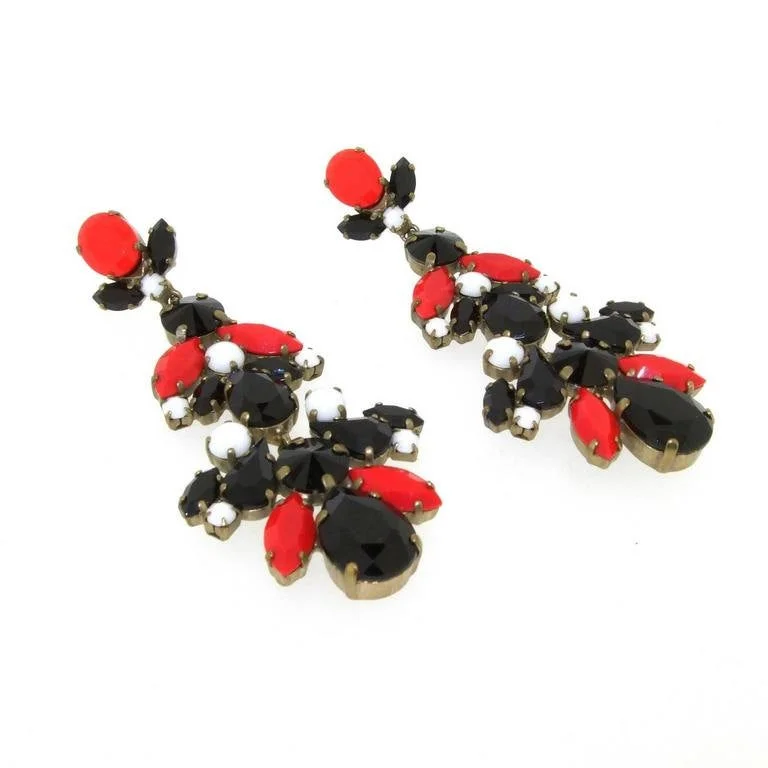 Color Block Earrings-Wedding Stud Earrings-Red and Black Crystal Chandelier Statement Earrings by Frangos