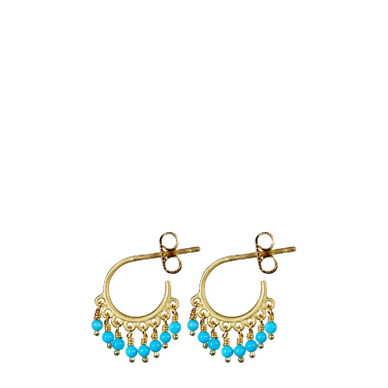 Bridal Drop Earrings-Ethereal Earrings-18K Gold Small Fine Turquoise Beaded Hoop Earrings