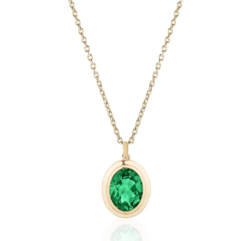 Diamond and Gold Necklaces-Oval Emerald Pendant Necklace