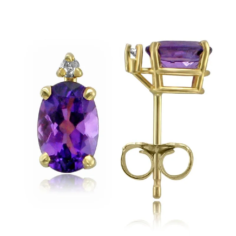 Trendy Earrings for Teens-Gold Earrings for Gifts-14KT GOLD AMETHYST & DIAMOND EARRINGS