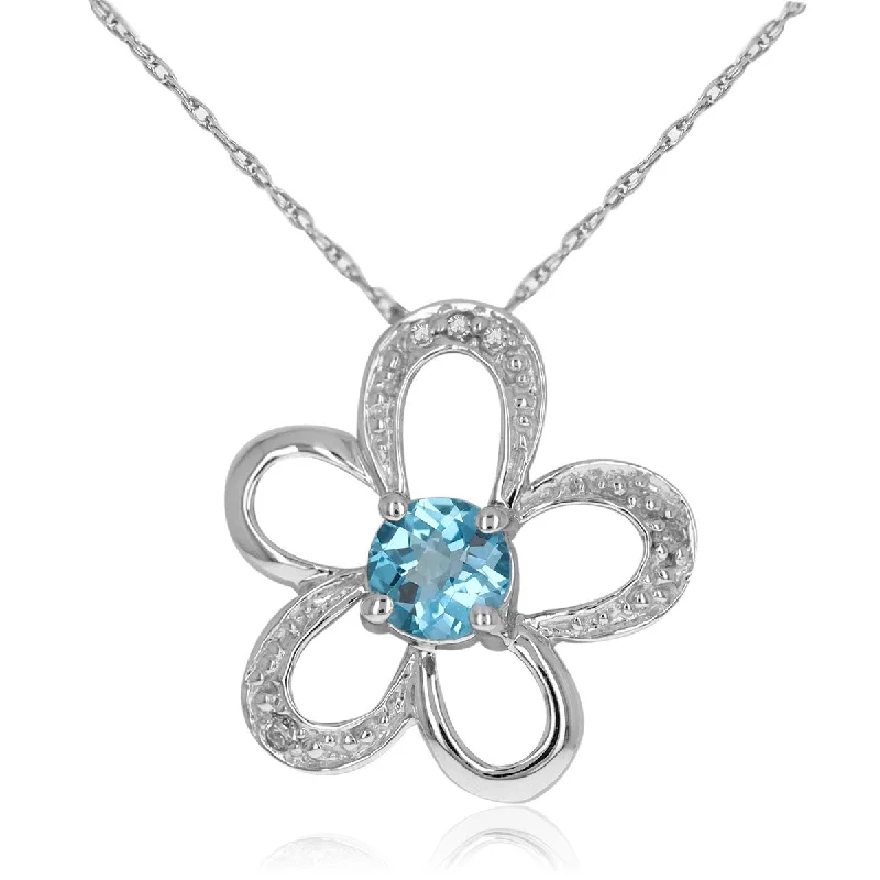 Simple Pendant Necklaces-Flower Shaped Necklace With A Blue Topaz Necklace