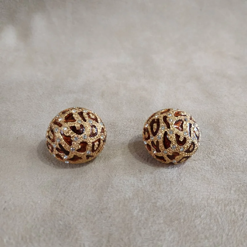 Unique Drop Earrings-Gold Earrings for Gifts-Ciner Vintage Earrings Leopard enamel Clip On Round