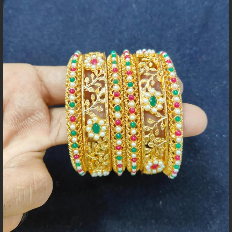 Handmade Bangles For Craft Lovers-Pooja Bangles Gold Plated Beads Bangles Set