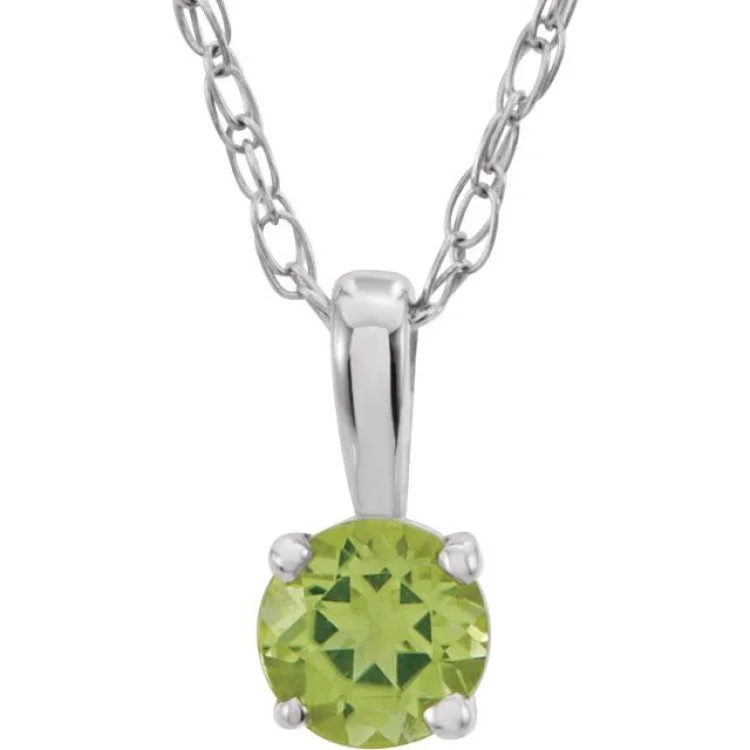 Gemstone Bead Necklaces-Sterling Silver 3 mm Imitation Peridot Youth Solitaire 14" Necklace