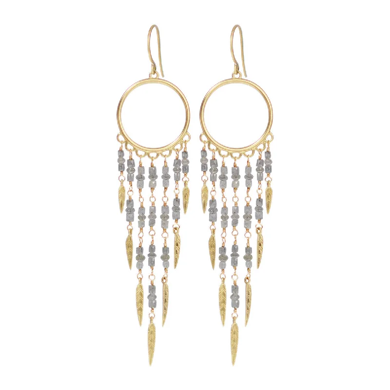 Chunky Earrings-Classic Hoop Earrings-18K Gold Dream Catcher Earrings with Grey Diamonds