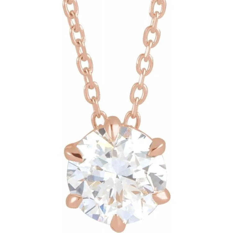 Birthstone Necklaces for Her-14K Rose 7/8 CT Lab-Grown Diamond Solitaire 16-18" Necklace