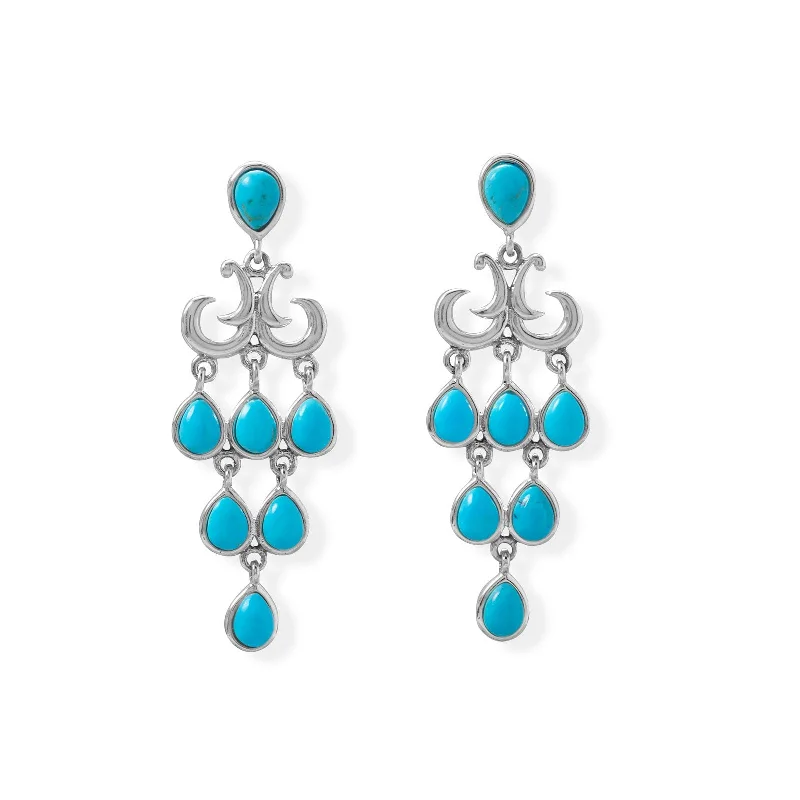 Marquise Earrings-Custom Earrings-Sterling Silver Pear Shaped Turquoise Chandelier Earrings