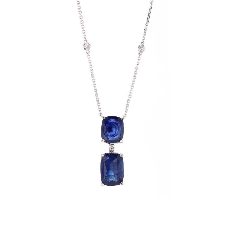 Personalized Couple Necklaces-Blue Sapphire & Diamond Pendant Necklace