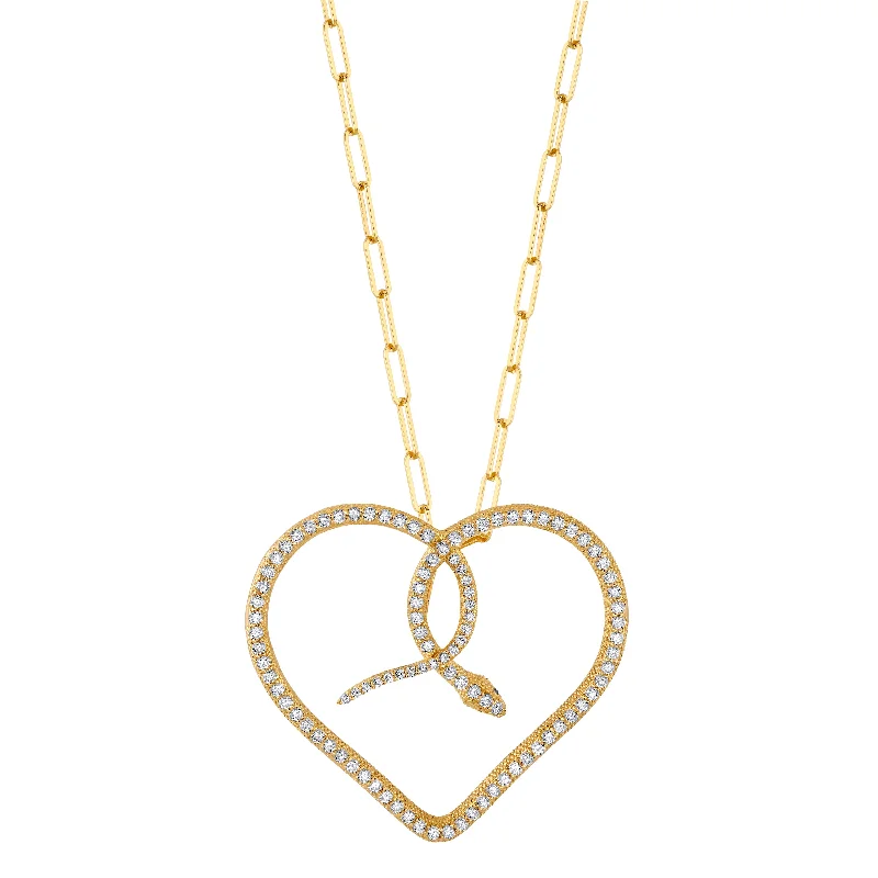 Cute Necklaces for Girls-Diamond Snake Heart Necklace