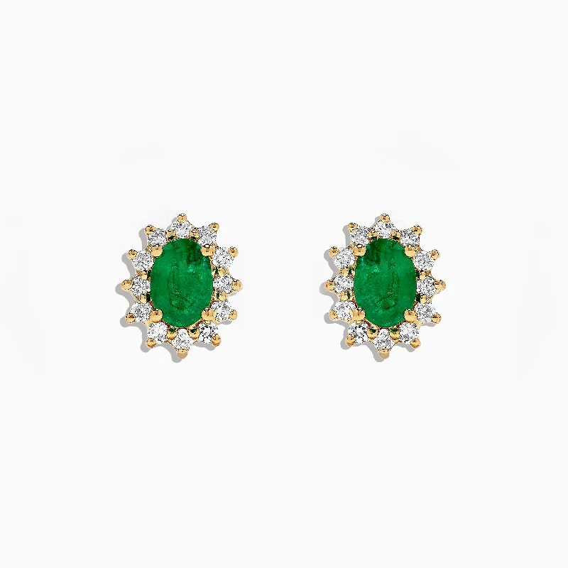 Modern Dangle Earrings-Sparkling Earrings-Brasilica 14K Yellow Gold Emerald and Diamond Stud Earrings, 1.99 TCW