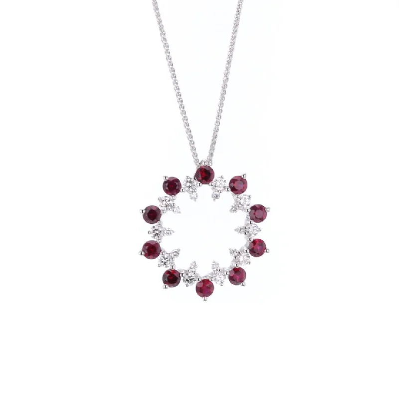 Fashionable Gold Necklaces-Ruby & Diamond Circle Pendant Necklace